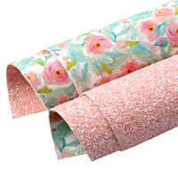 Peach Floral with Pink Chunky Glitter Double Sided Sheet
