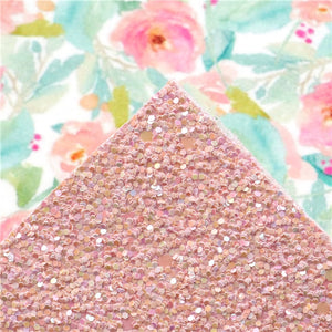 Peach Floral with Pink Chunky Glitter Double Sided Sheet