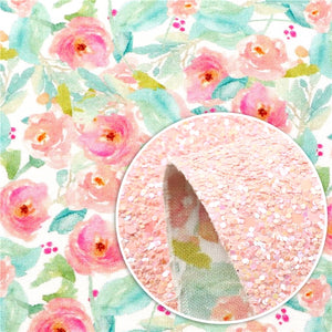 Peach Floral with Pink Chunky Glitter Double Sided Sheet