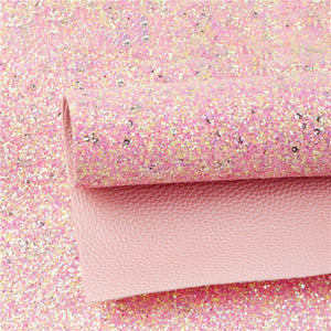 Pink Litchi with Pink & Silver Sequin Glitter Double Sided Faux Leather Sheet