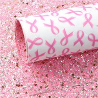 Pink Ribbon on White with Pink Silver Glitter Double Sided Sheet
