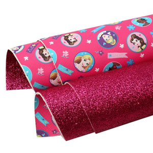 Princesses with Pink Fine Glitter Double Sided Faux Leather Sheet
