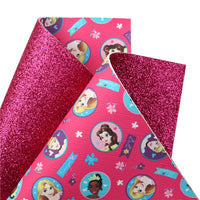 Princesses with Pink Fine Glitter Double Sided Faux Leather Sheet
