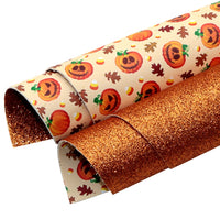 Pumpkins with Orange Fine Glitter Double Sided Faux Leather Sheet
