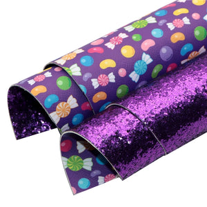 Candy with Purple Chunky Glitter Double Sided Faux Leather Sheet