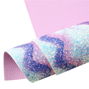 Pastel Ombre Waves Chunky Glitter with Light Purple Litchi Double Sided Faux Leather Sheet