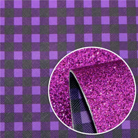 Purple & Black Gingham with Purple Fine Glitter Double Sided Faux Leather Sheet
