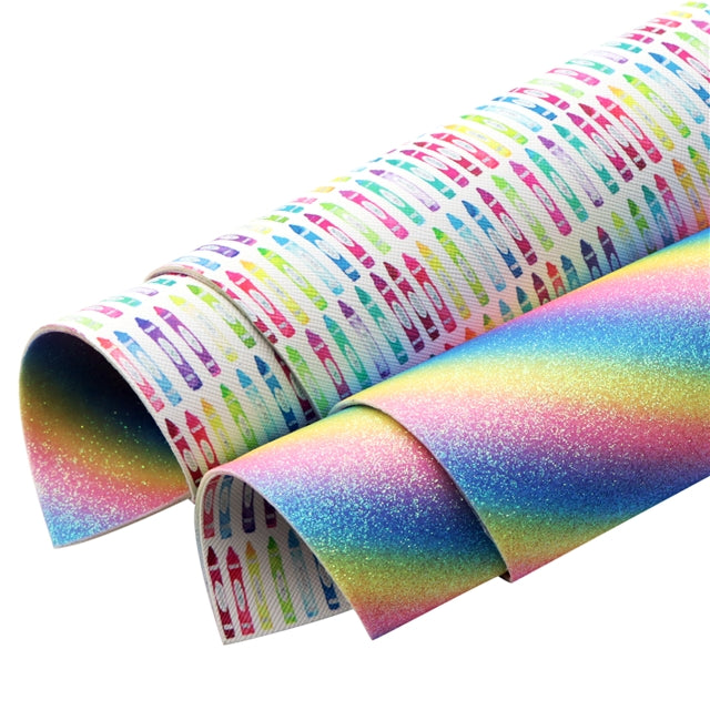 Crayons with Rainbow Fine Glitter Double Sided Faux Leather Sheet