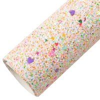 Chunky Mixed Glitter with Rainbow Heart Sequin Fabric Sheet