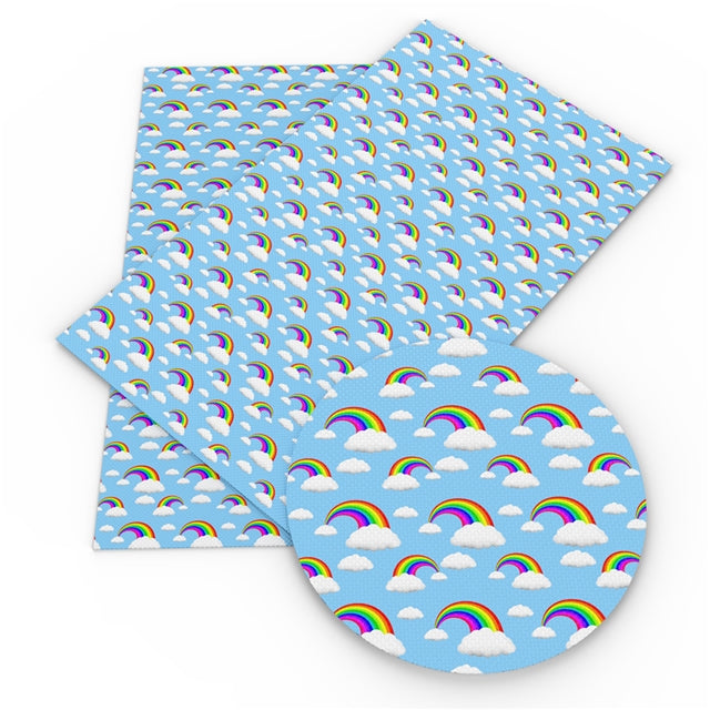 Rainbows on Blue Faux Leather Sheet