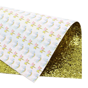 Rainbow & Unicorn with Gold Glitter Double Sided Faux Leather Sheet