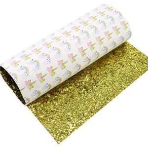 Rainbow & Unicorn with Gold Glitter Double Sided Faux Leather Sheet