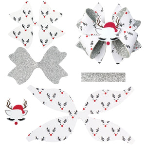 Pre Cut Christmas Reindeer White Faux Leather Bow