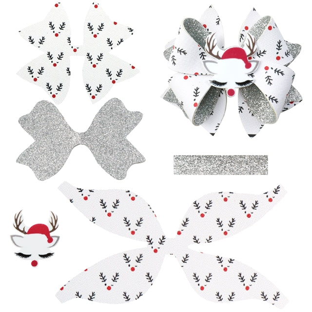 Pre Cut Christmas Reindeer White Faux Leather Bow