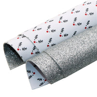 Reindeer with Silver Fine Glitter Double Sided Faux Leather Sheet