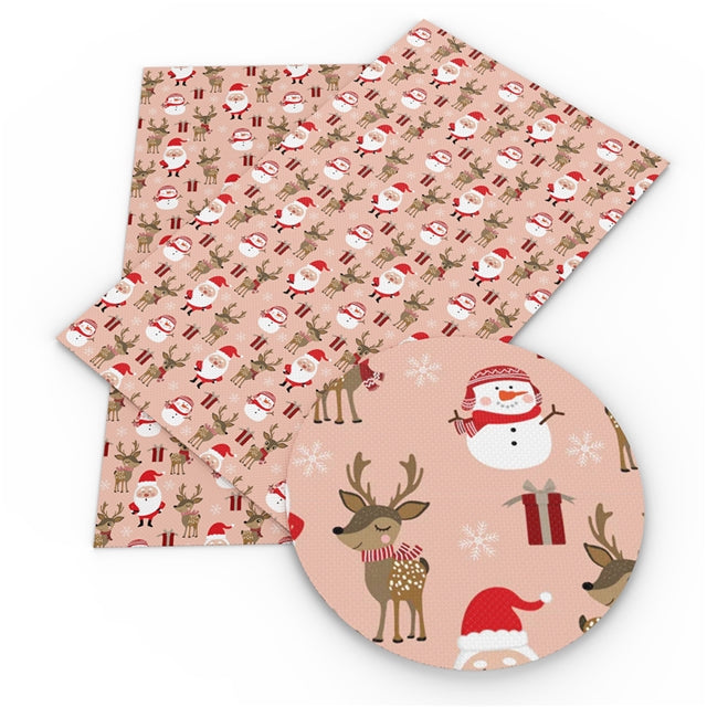 Christmas Santa & Friends on Peach Faux Leather Sheet