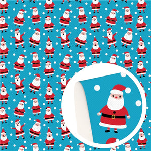 Christmas Santa on Blue Faux Leather Sheet