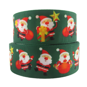 Christmas Santa on Dark Green 1" Ribbon