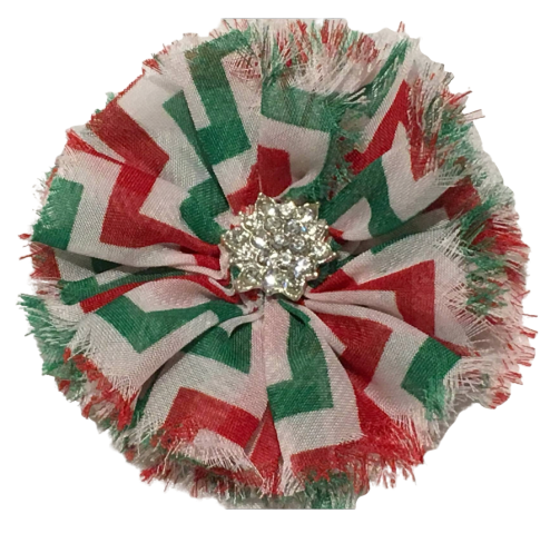 Christmas Chevron Chiffon Flower with Rhinestone