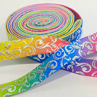 Silver Swirls on Rainbow Ombre 5/8" FOE (5 Yards)