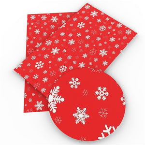 Christmas Snowflakes on Bright Red Faux Leather Sheet
