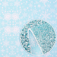 Snowflakes on Blue with Blue Fine Glitter Double Sided Faux Leather Sheet
