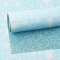 Snowflakes on Blue with Blue Fine Glitter Double Sided Faux Leather Sheet