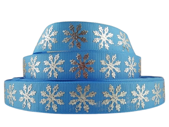 Snowflakes Silver on Blue 7/8