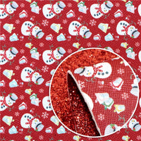 Christmas Snowman on Wine Red with Red Fine Double Sided Faux Leather Sheet
