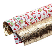 Christmas Santa on Cream with Gold Chunky Double Sided Faux Leather Sheet
