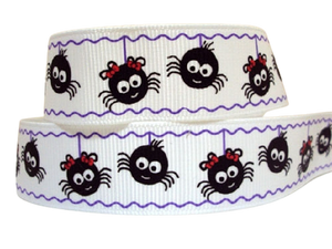 Spiders on White 7/8" Ribbon