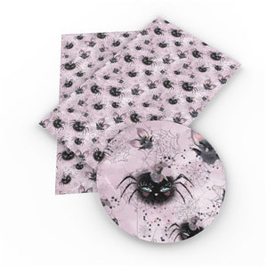 Halloween Spiders on Pink Faux Leather Sheet