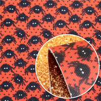 Spiders with Orange Fine Glitter Double Sided Faux Leather Sheet