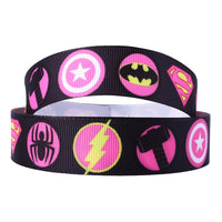 Superhero Symbols Pink 7/8" Ribbon