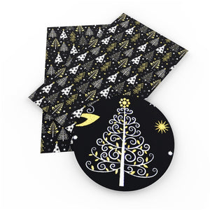 Christmas Trees on Black Faux Leather Sheet