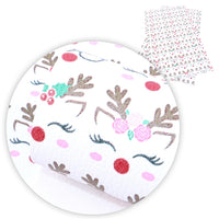 Christmas Reindeer Sweet on White Faux Leather Sheet
