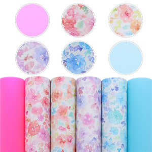Floral Watercolour Faux Leather Full Sheet Pack of 6