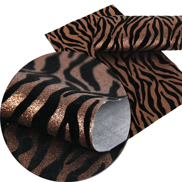 Zebra Chocolate Flocking Glitter Faux Leather Sheet