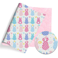 Easter Rabbit Pastel Pattern with Pastel Eggs with Pink Fine Glitter Double Sided Sheet Faux Leather Sheet
