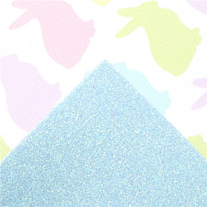 Easter Pastel Rabbits on White with Light Blue Fine Glitter Double Sided Sheet
