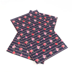 Floral Rose & Stripes on Navy Faux Leather Sheet