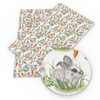 Easter Rabbit & Carrot in the Grass Faux Leather Sheet