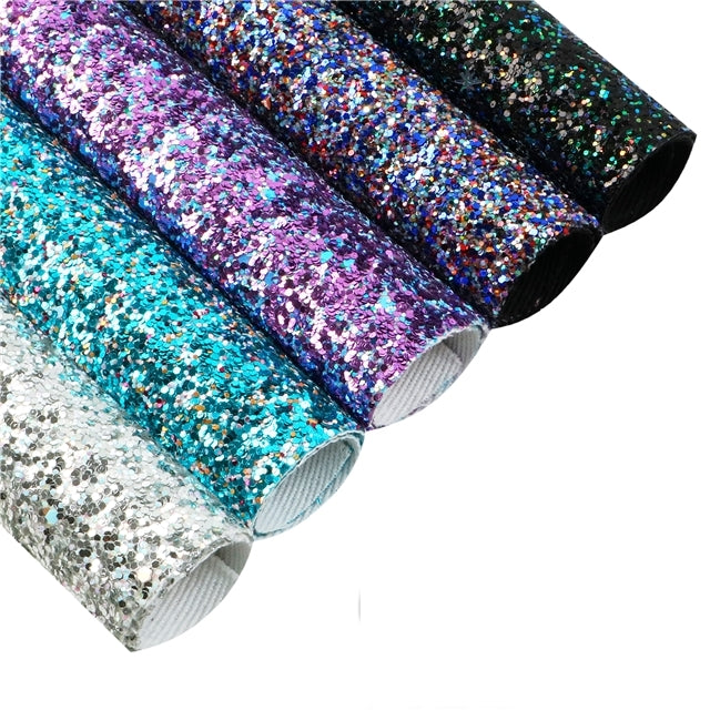 Chunky Glitter Blues A5 Sheet Faux Leather Pack of 5