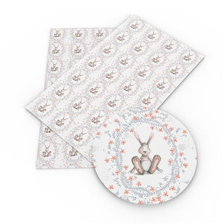 Easter Rabbit Wreath Floral Faux Leather Sheet