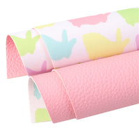 Easter Pastel Rabbits on White with Light Pink Litchi Double Sided Sheet
