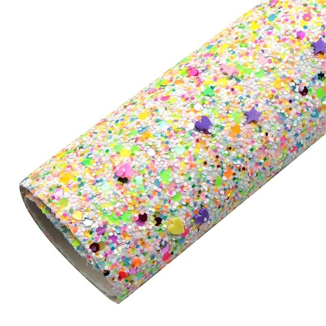 Chunky Glitter with Hearts & Stars Faux Leather Sheet