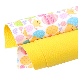 Easter Eggs/Chicks Happy Easter with Yellow Litchi Double Sided Sheet