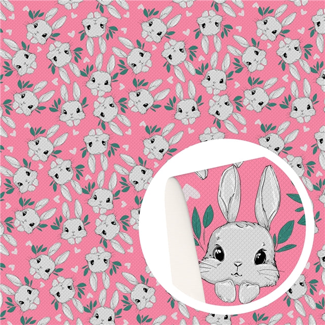 Easter Rabbit Face on Pink Faux Leather Sheet
