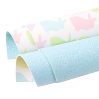 Easter Pastel Rabbits on White with Light Blue Fine Glitter Double Sided Sheet