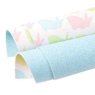 Easter Pastel Rabbits on White with Light Blue Fine Glitter Double Sided Sheet